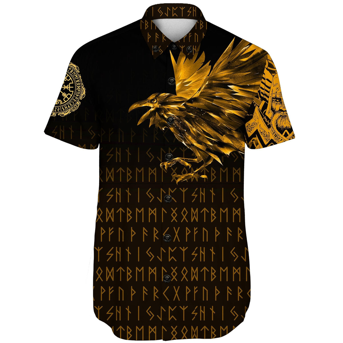 viking-shorts-sleeve-shirt-the-raven-of-odin-rune-gold