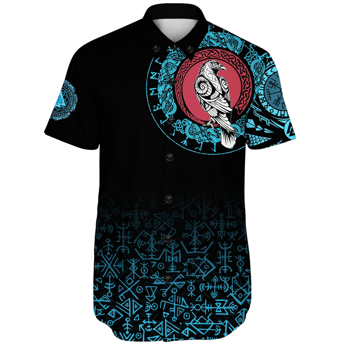 viking-shorts-sleeve-shirt-raven-celtic-cyan-tattoo