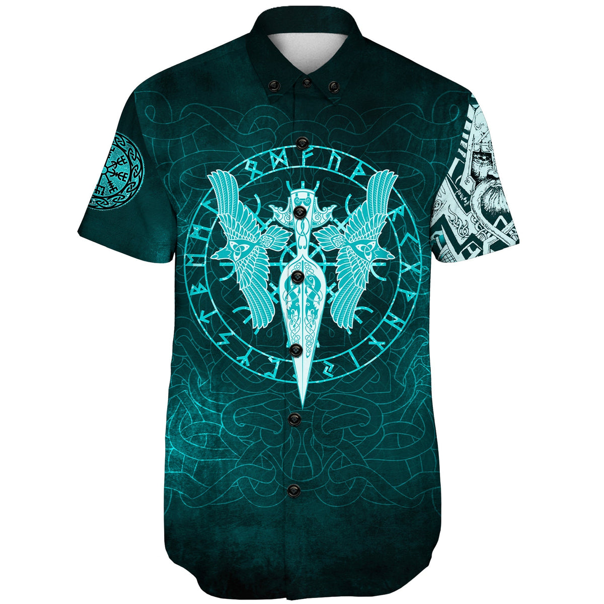 viking-shorts-sleeve-shirts-cyan-spear-of-the-god-odin-gungnir-and-two-cyan-ravens-style