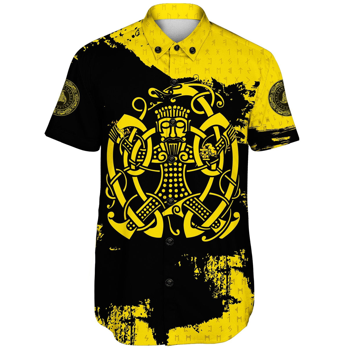 viking-shorts-sleeve-shirt-loki-bound-triskele-rune-gold