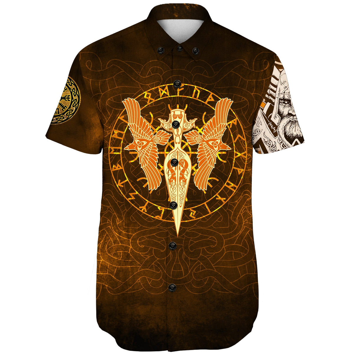 viking-shorts-sleeve-shirts-gold-spear-of-the-god-odin-gungnir-and-two-gold-ravens