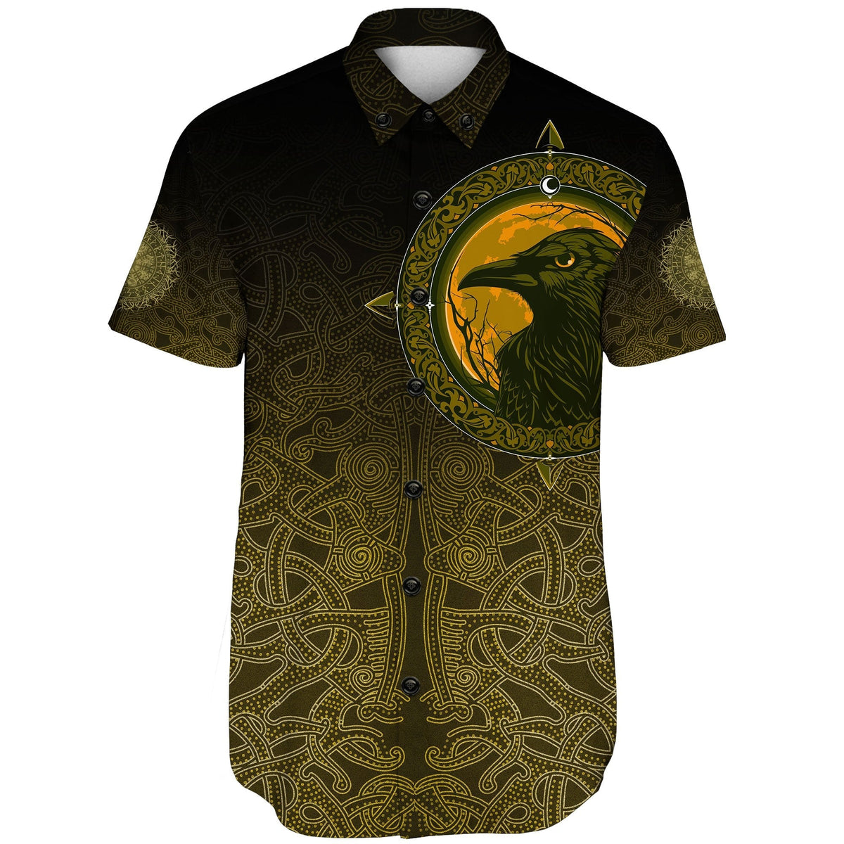 viking-shorts-sleeve-shirt-ethnic-odin-raven-gold