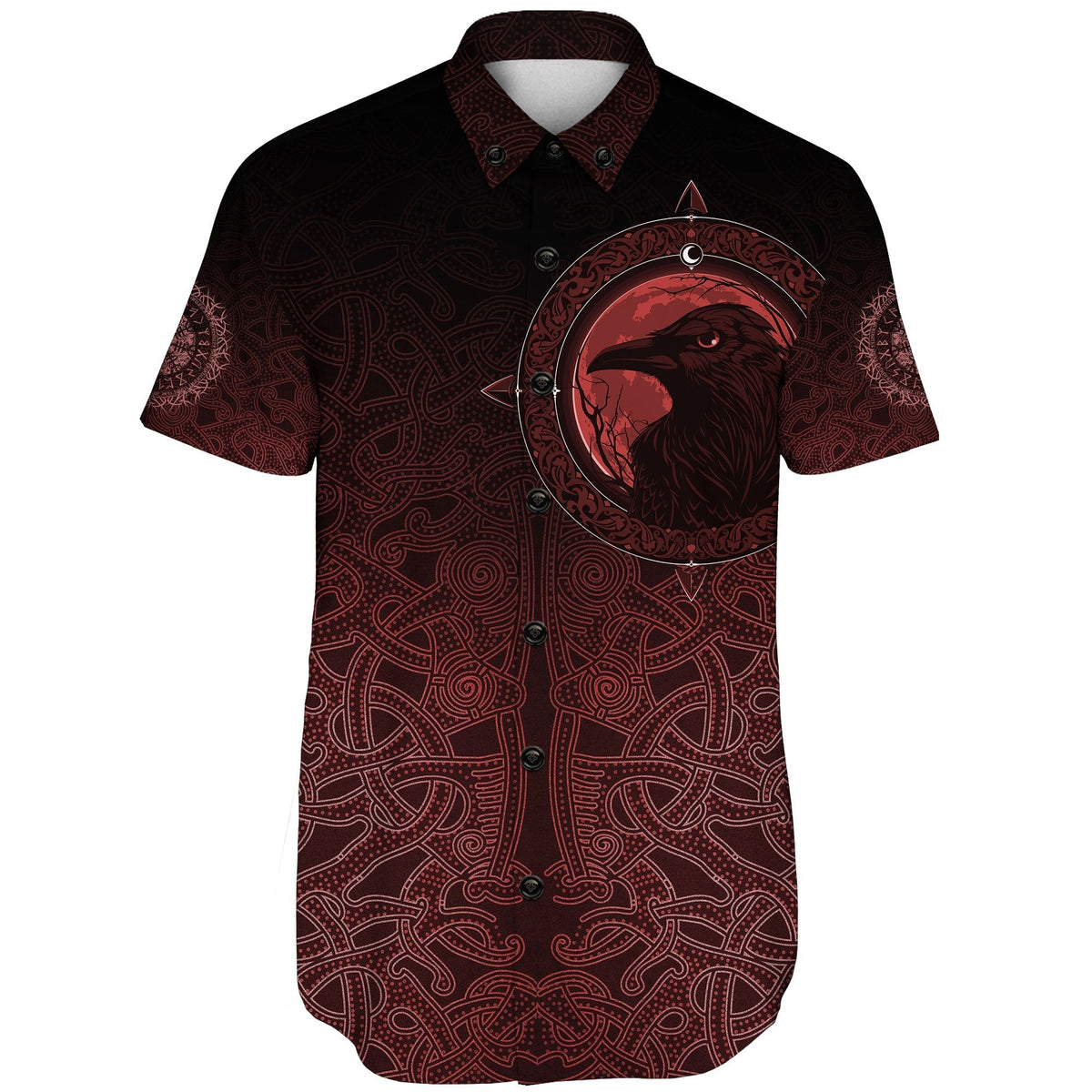 viking-shorts-sleeve-shirt-ethnic-odin-raven-red