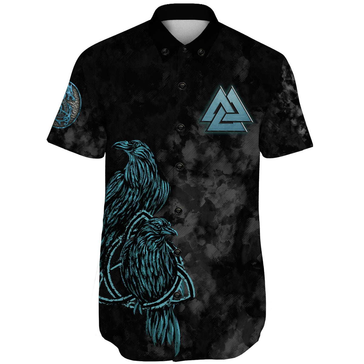 viking-shorts-sleeve-shirts-viking-wolfs-raven-of-odin-cyan