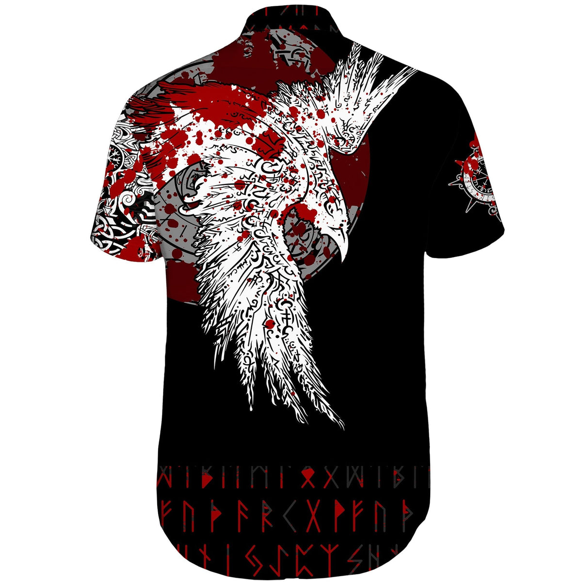 custom-viking-short-sleeve-shirt-mystical-raven-tattoo-blood