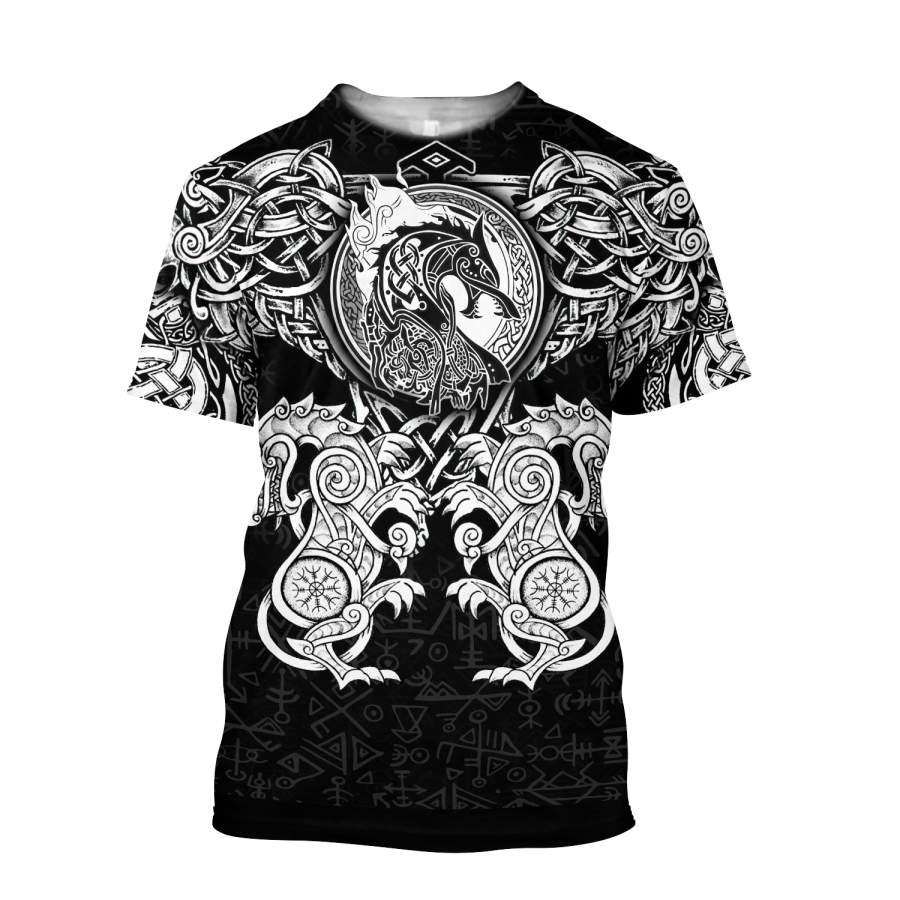 Viking Clothing All Over Printed Viking Wolf T Shirt RLT12 - Wonder Print Shop