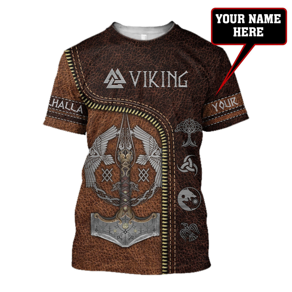 Custom Viking Clothing Viking Symbols T Shirt Leather Style RLT12 - Wonder Print Shop