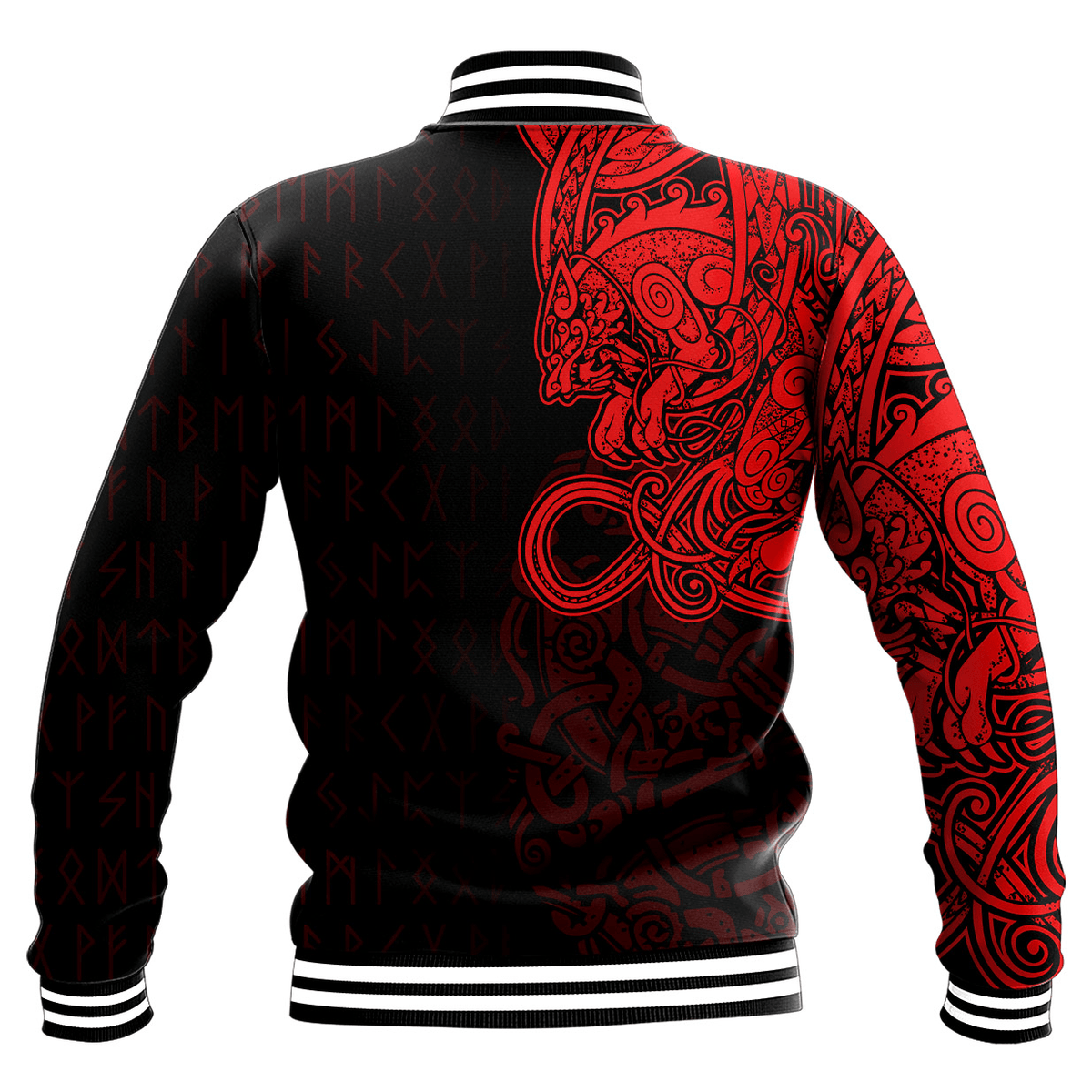 Viking Baseball Jacket Fenrir Och Jormungand Special Tattoo Style Red RLT12 - Wonder Print Shop