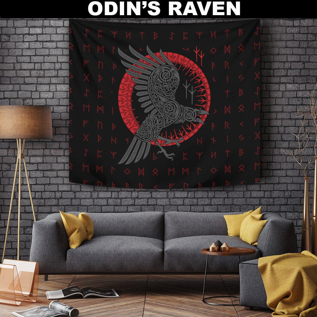 viking-tapestry-odins-raven-old-runes-style