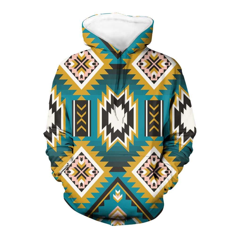 Native American Turquoise Geometric Pattern 3D Hoodie LT10 - Wonder Print Shop