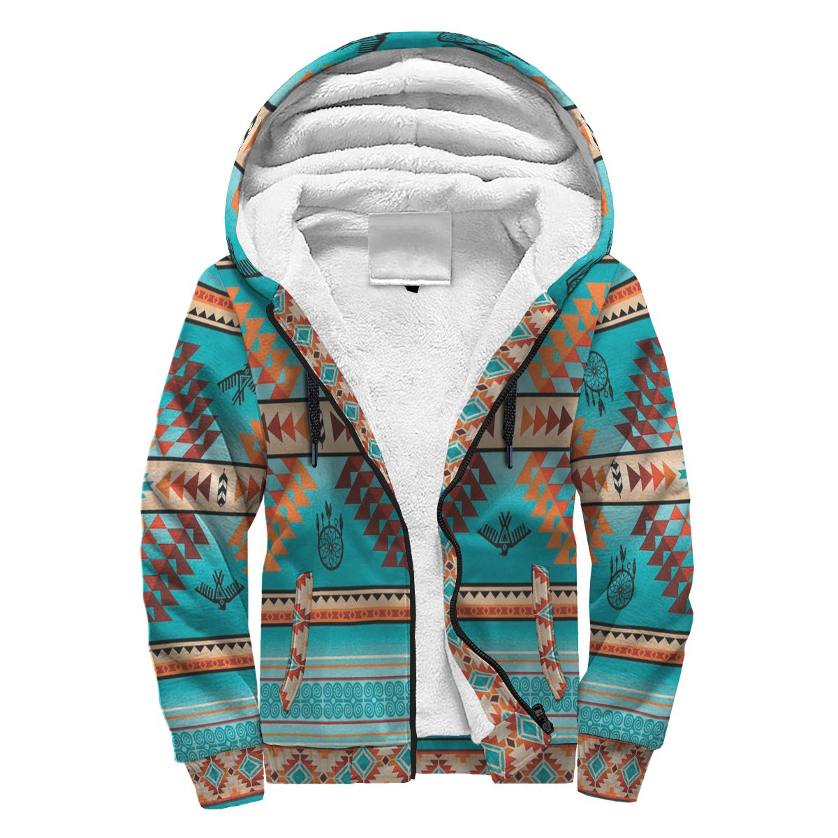 Blue Thunderbird Dreamcatcher Pattern Native American AOP Sherpa Hoodie LT10 - Wonder Print Shop