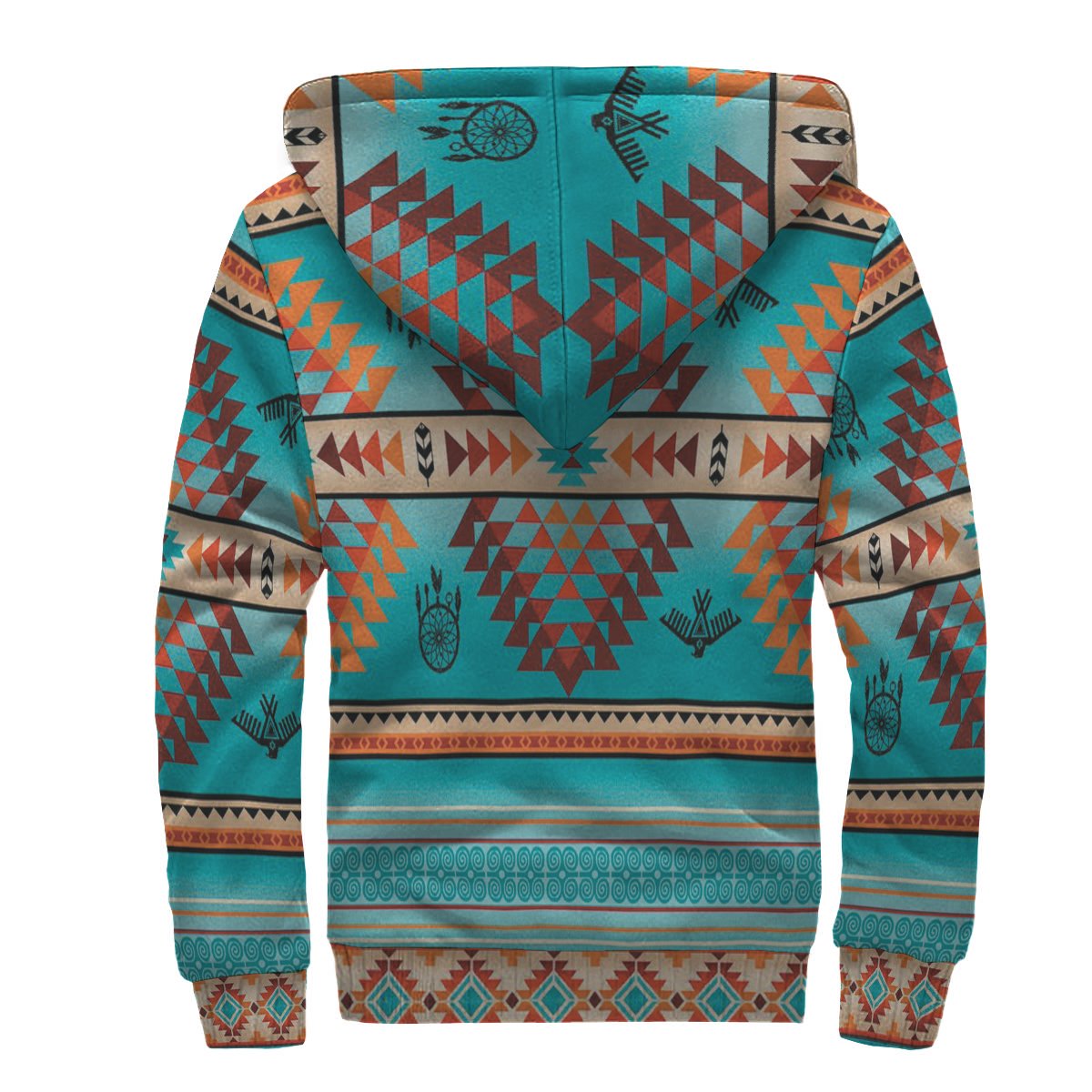 Blue Thunderbird Dreamcatcher Pattern Native American AOP Sherpa Hoodie LT10 - Wonder Print Shop
