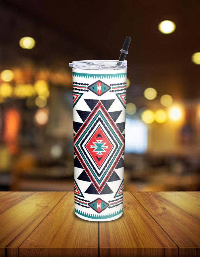 White Geometric Native American Skinny Tumbler LT10 - Wonder Print Shop