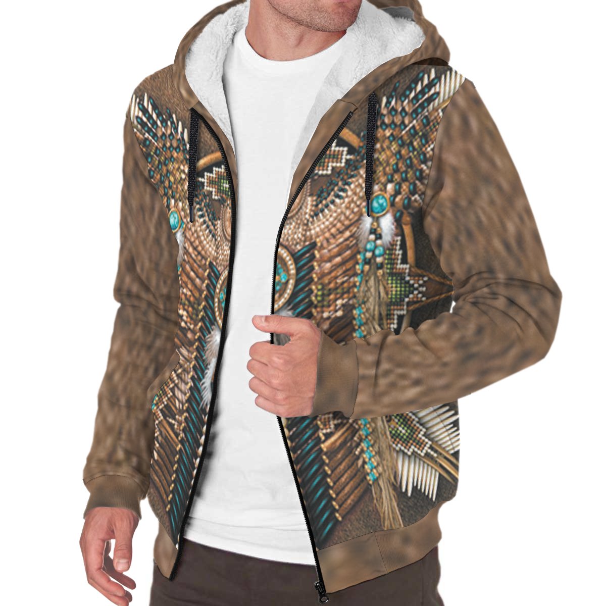 Golden Owl Breastplate Native American Sherpa Hoodie LT10 - Wonder Print Shop