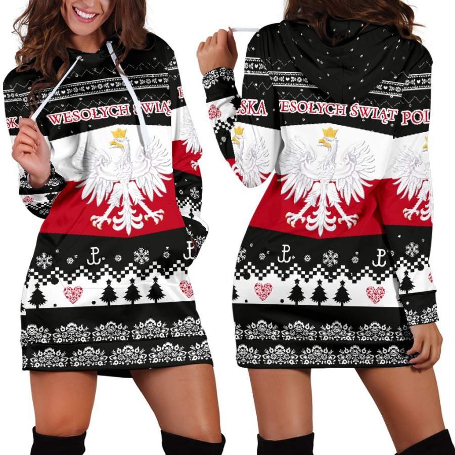 Polish Poland Christmas Hoodie Dress Black - Wonder Print Shop