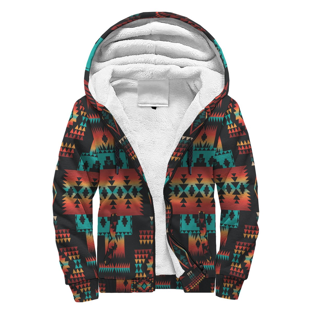 Navy Native Tribes Pattern Native American AOP Sherpa Hoodies LT10 - Wonder Print Shop