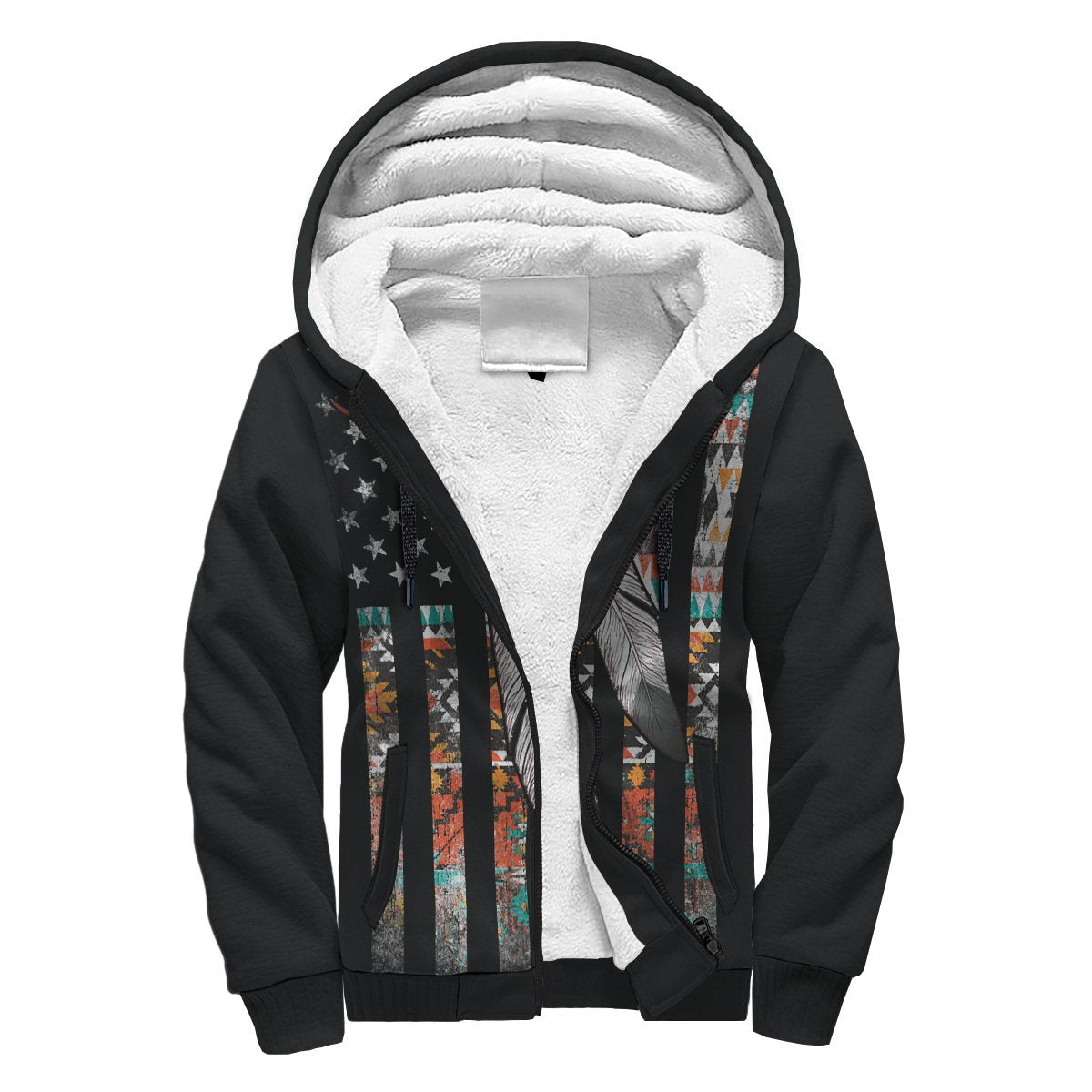 Feather American Flag Native American Sherpa Hoodie LT10 - Wonder Print Shop