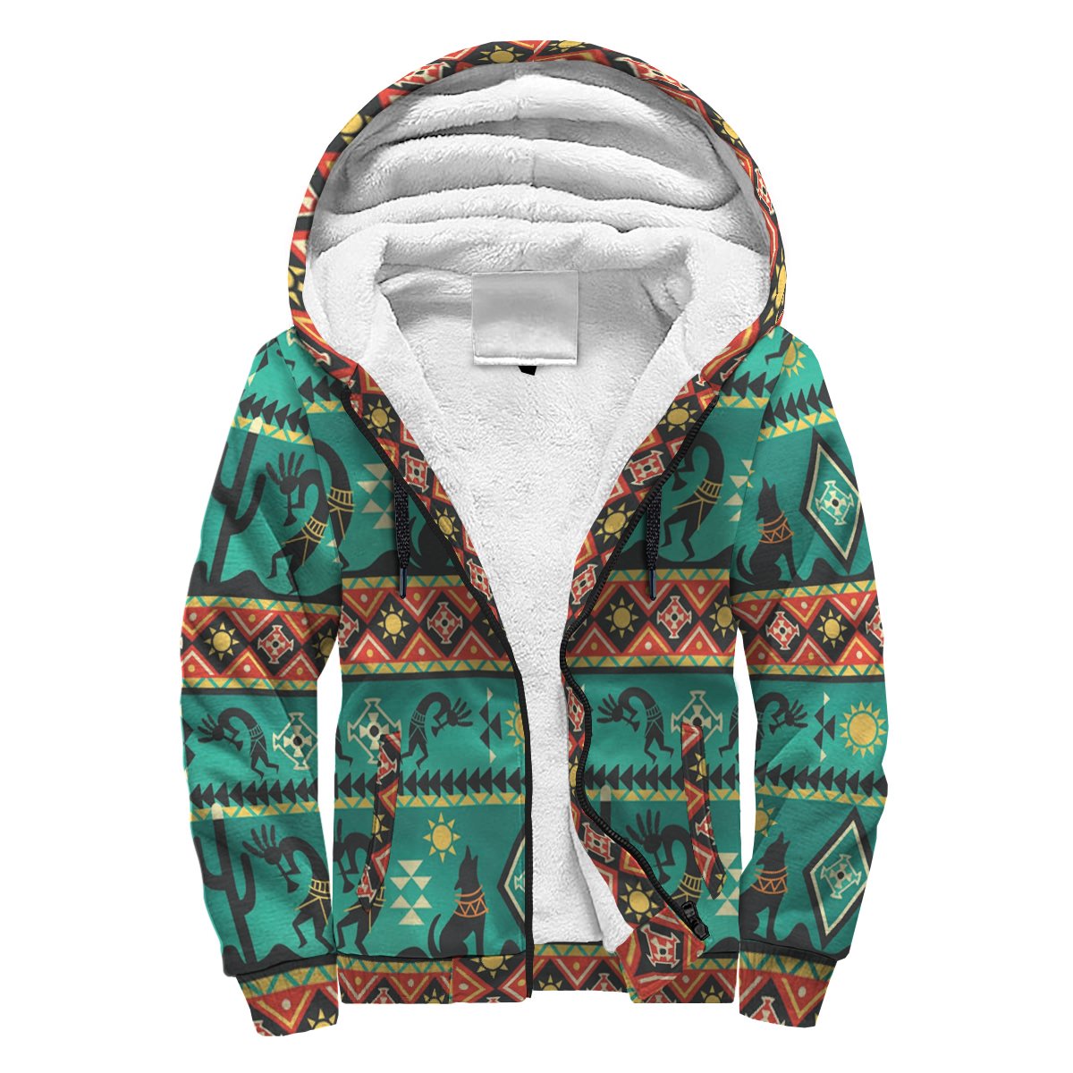 Kokopelli Myth Green Native American Sherpa Hoodie LT10 - Wonder Print Shop