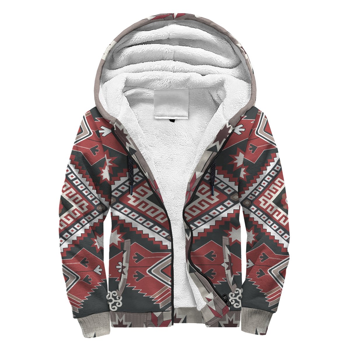 Ethnic Tribal Red Brown Pattern Native American Sherpa Hoodie LT10 - Wonder Print Shop