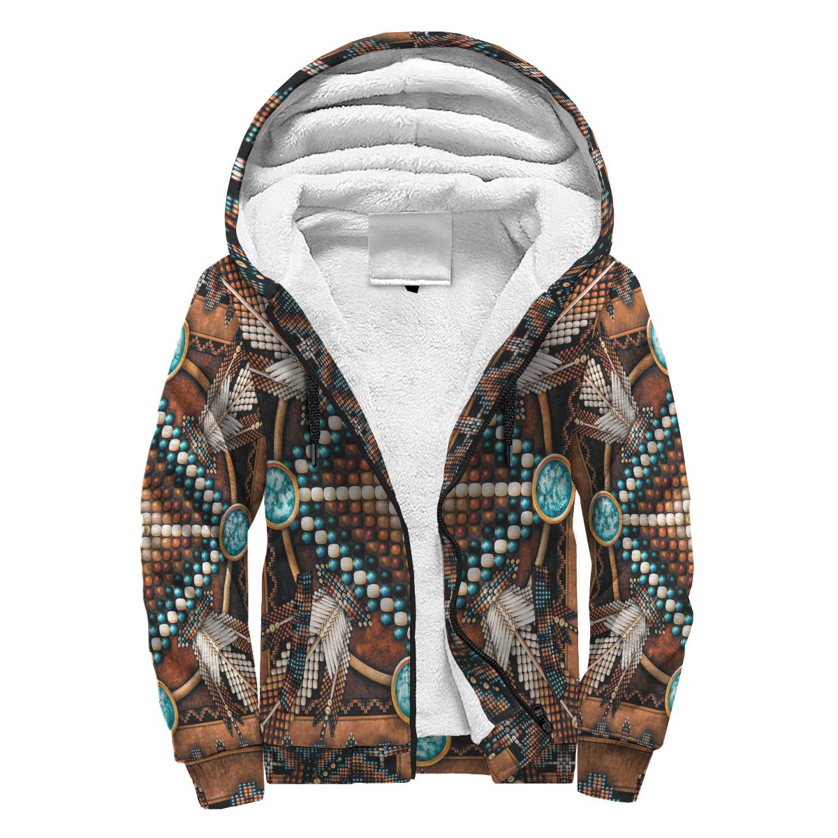 Naumaddic Arts Brown Native American Sherpa Hoodie LT10 - Wonder Print Shop