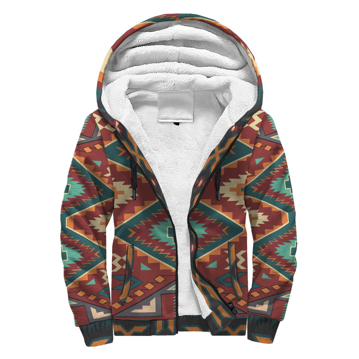 Native Red Yellow Pattern Native American AOP Sherpa Hoodie LT10 - Wonder Print Shop