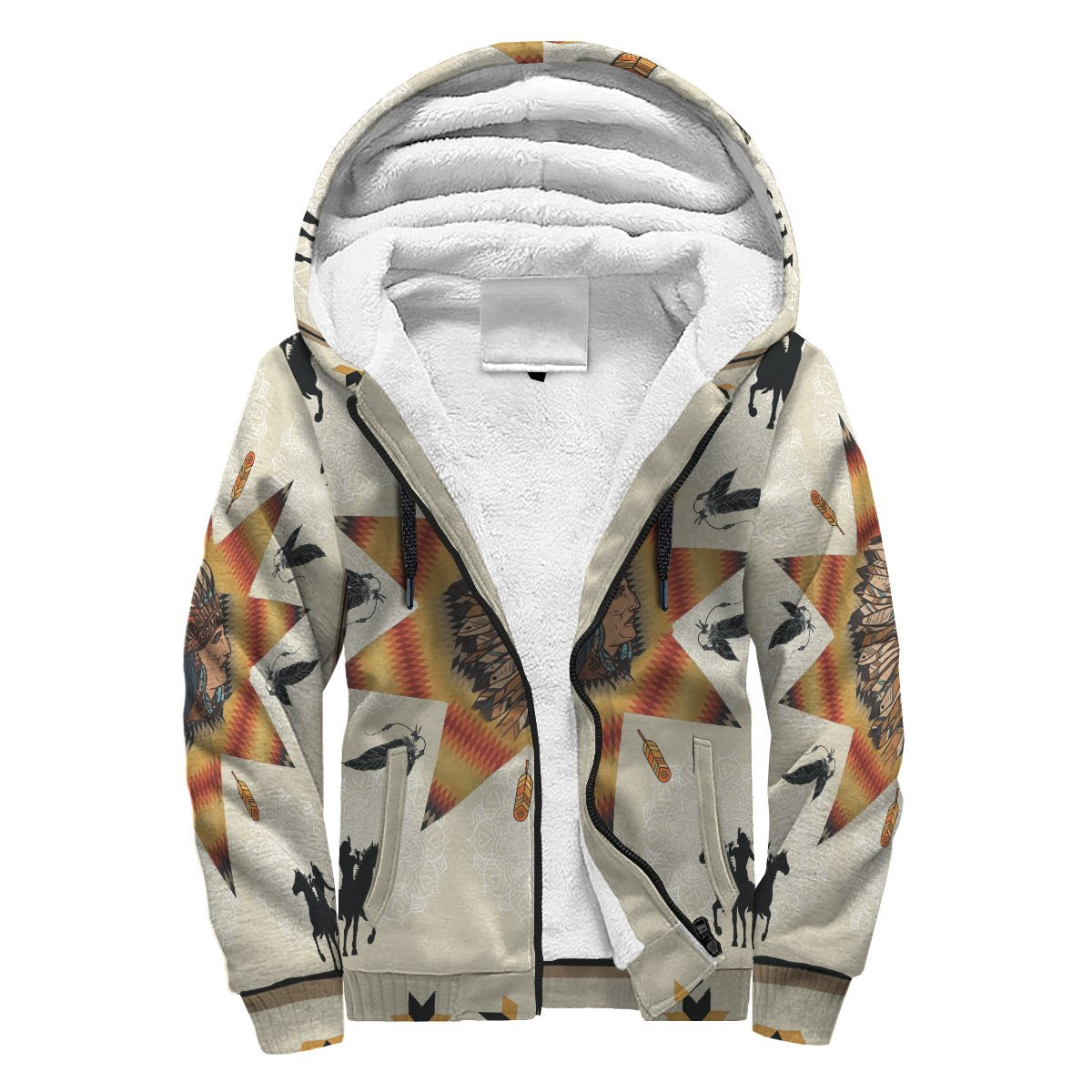 Star Pattern Native American AOP Sherpa Hoodie LT10 - Wonder Print Shop