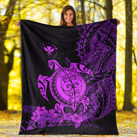 Purple sea turtle and floral Polynesian blanket, dark base with geometric design