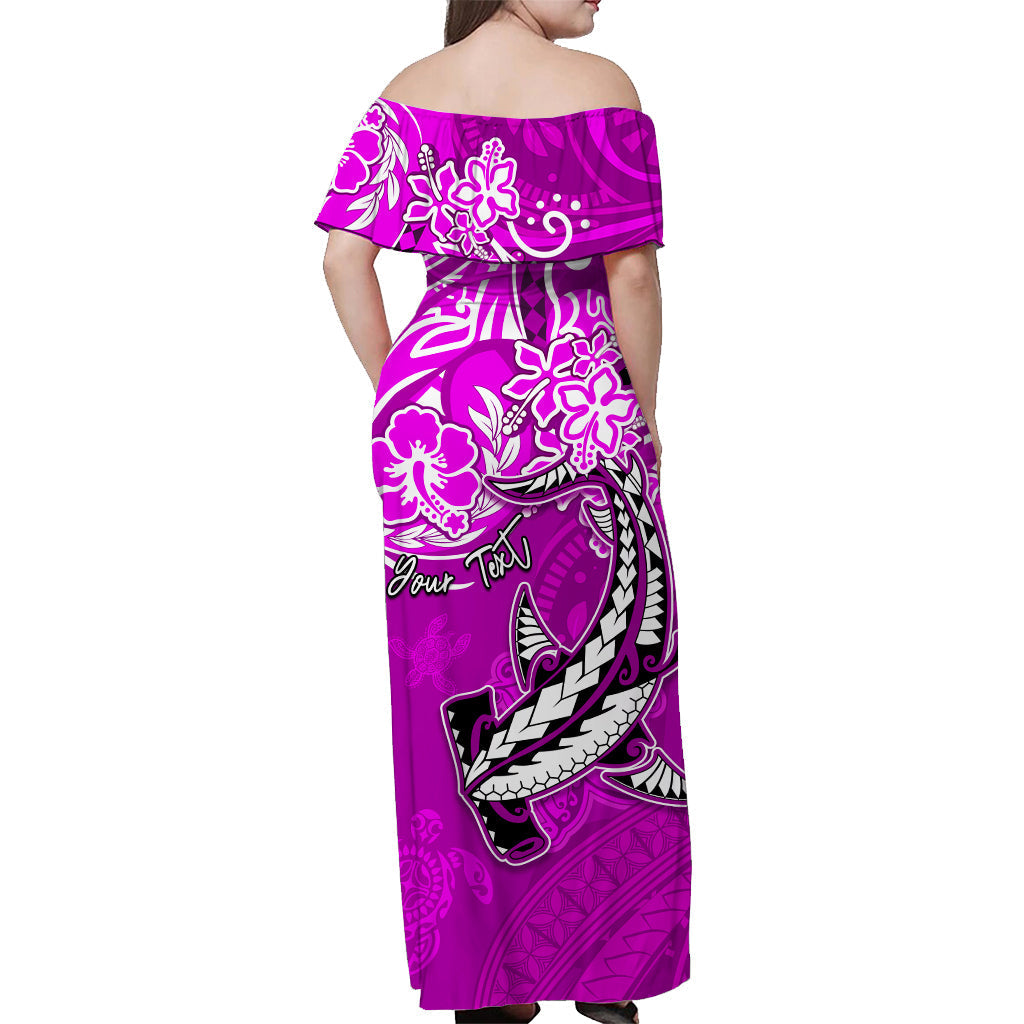 custom-personalised-hawaii-off-shoulder-long-dress-polynesia-pink-sea-turtle-honu-and-hammerhead-shark