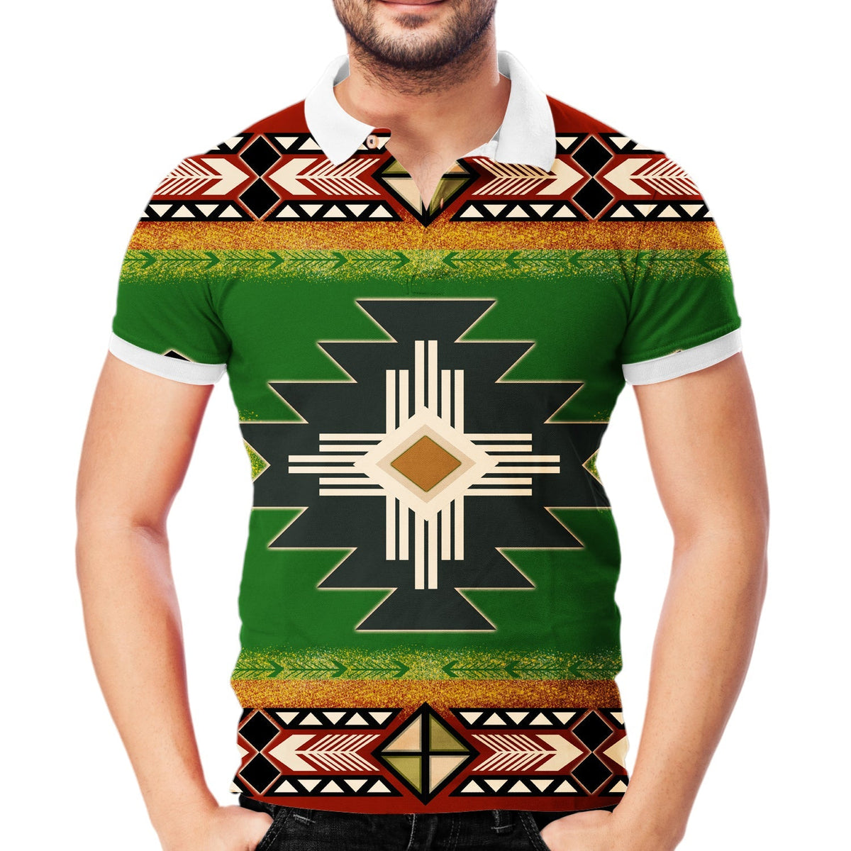 Southwest Green Symbol Native American Polo T Shirt 3D LT10 - Wonder Print Shop