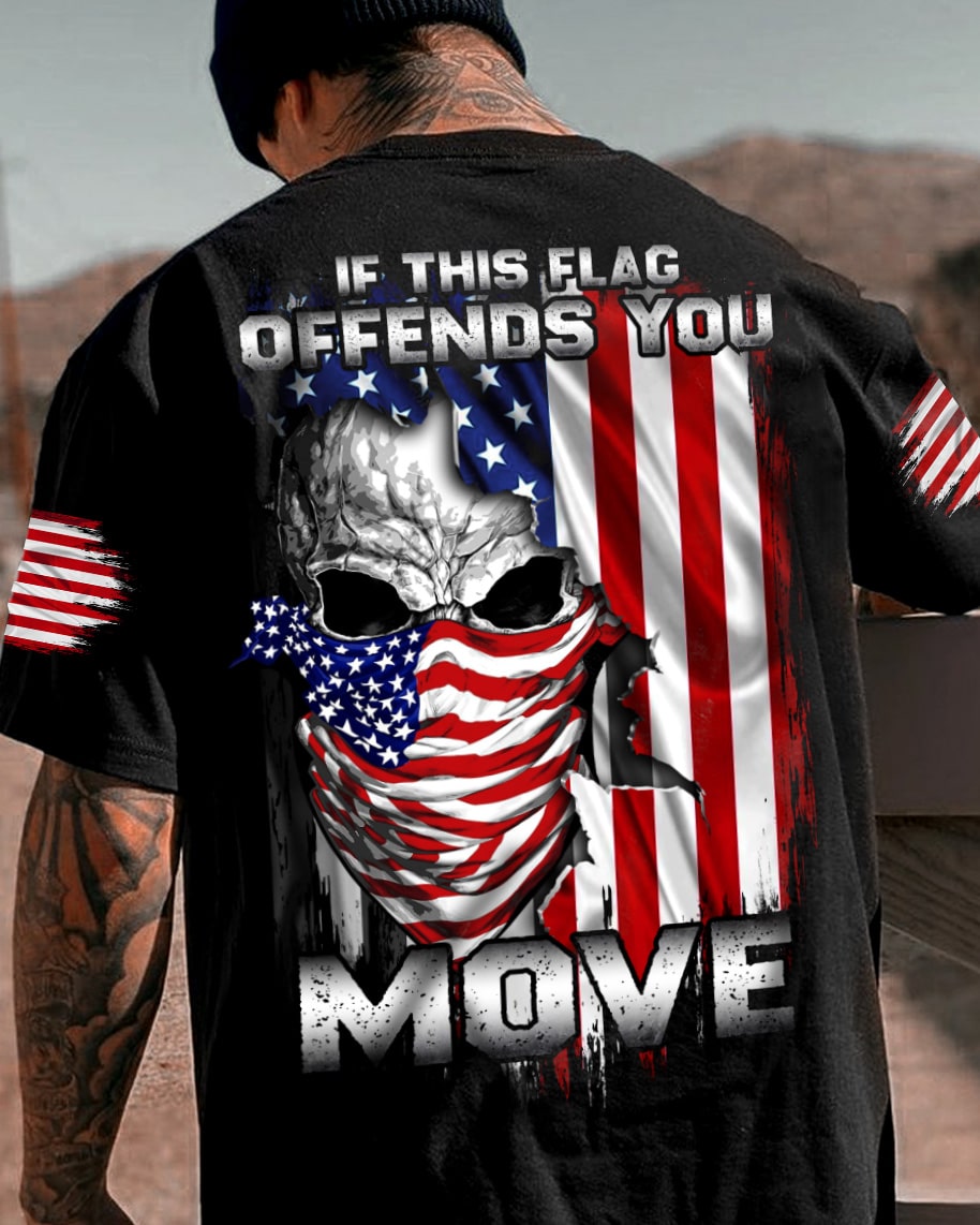 If This Flag Offends You Skull Crack Flag Mens Patriotic T Shirt - Wonder Print Shop