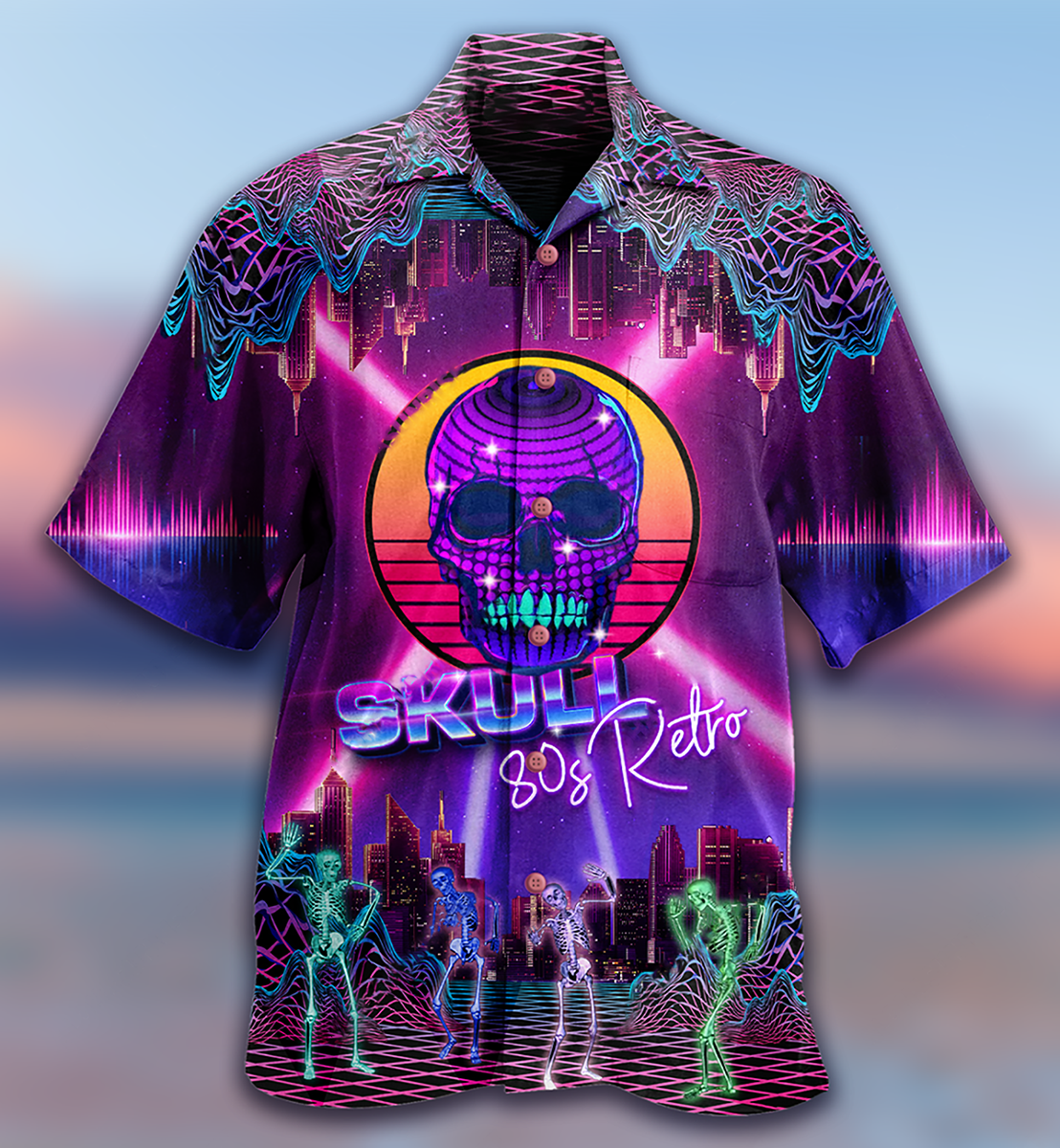 Skull 80s Retro Hawaiian Shirt - Wonder Print Shop