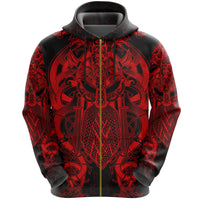 Viking Fenrir and Tyr Tattoo Zip Hoodie Red Version RLT12 - Wonder Print Shop