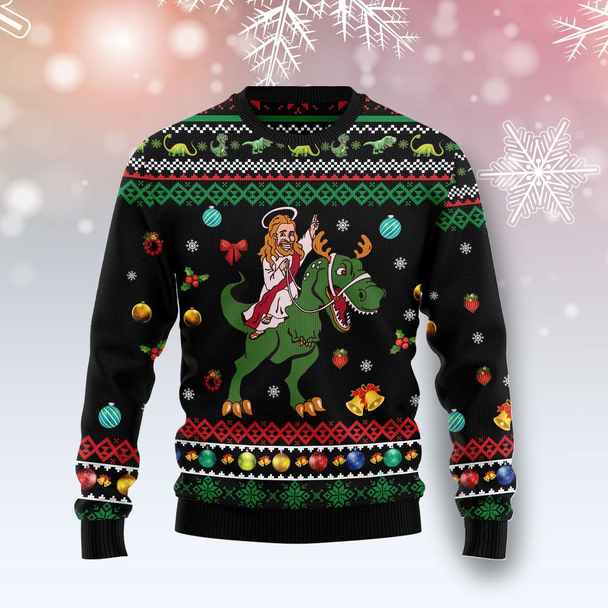 T Rex And Jesus Christmas Ugly Christmas Sweater - Wonder Print Shop
