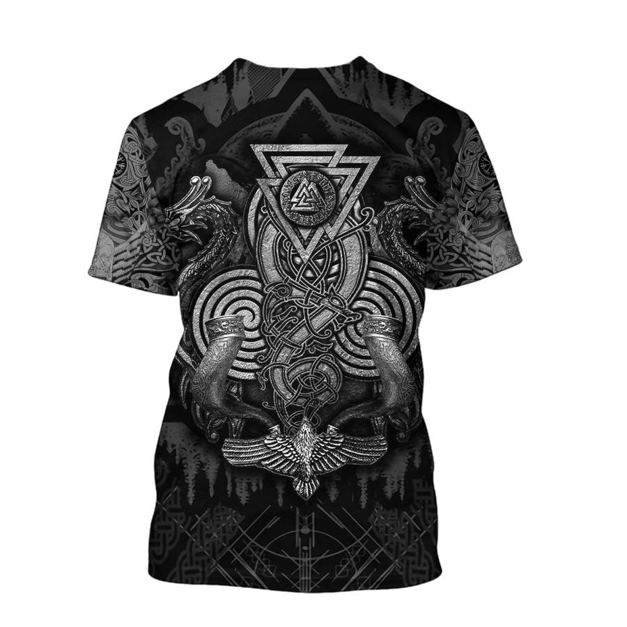 Viking Clothing Huginn Raven, Valknut Tattoo T Shirt RLT12 - Wonder Print Shop