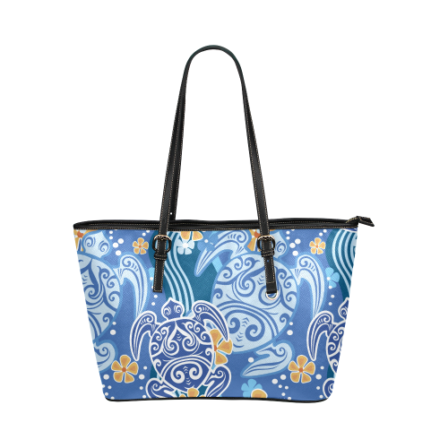 Hawaii Turtle Leather Tote Bag, Plumeria Leather Tote - Wonder Print Shop