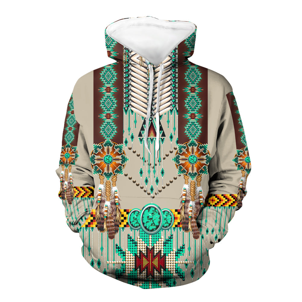 Native American Green Pattern Breastplate 3D Hoodie LT10 - Wonder Print Shop
