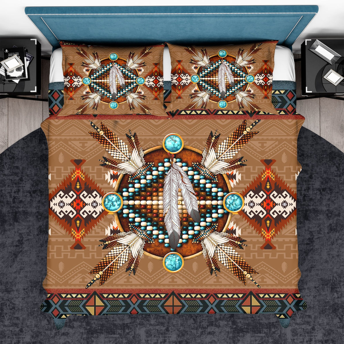 Brown Mandala Feather Native American Bedding Set LT10 - Wonder Print Shop