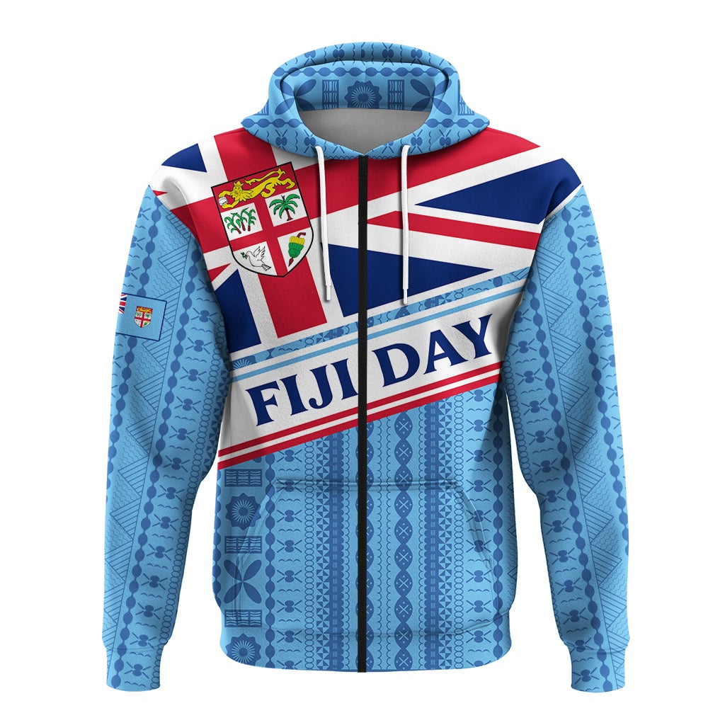 Fiji Day Zip Up Hoodie Tapa Pattern With Flag LT12 - Wonder Print Shop