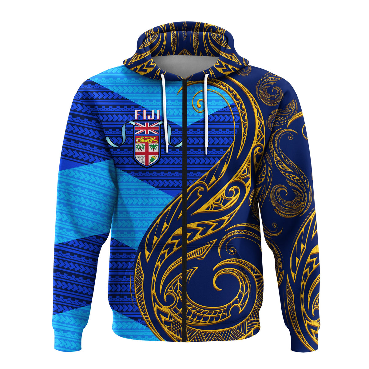 Fiji Zip up Hoodie Flags Color With Gold Polynesian Pattern LT20 - Wonder Print Shop