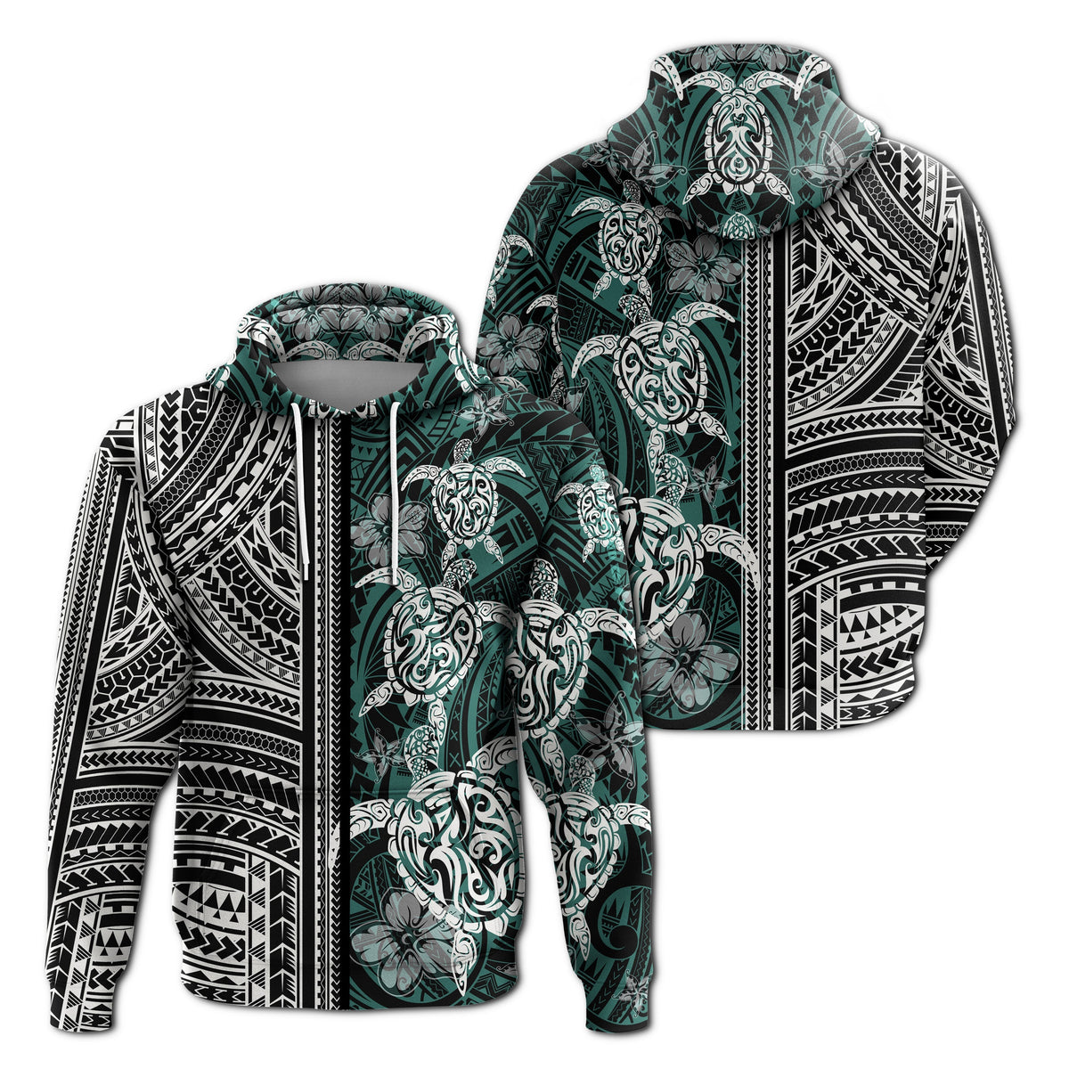 Polynesian Hoodie Turtle With Ethnic Motives and Floral Elements LT20 - Wonder Print Shop