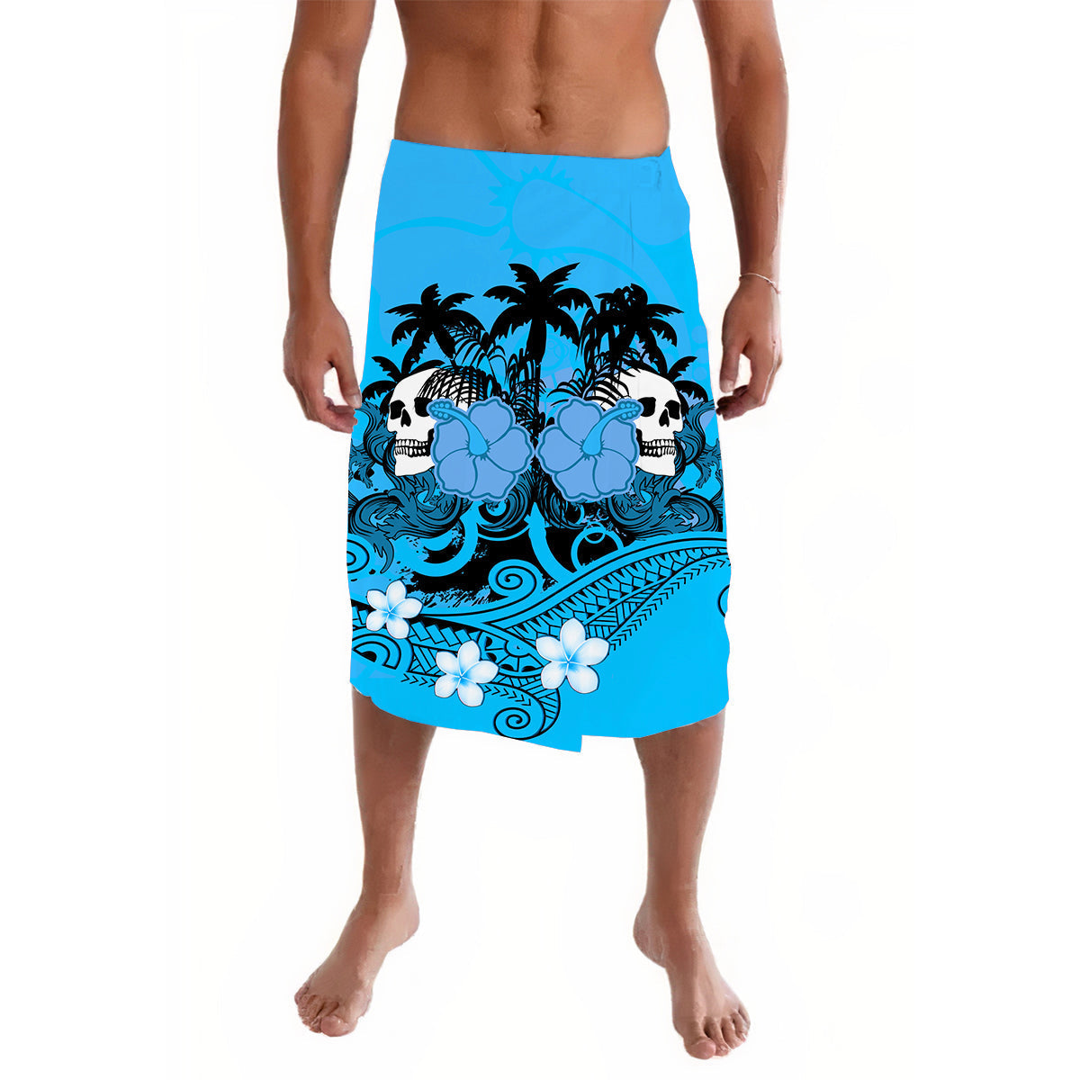 Hawaii Skull Lavalava Mysterious Polynesia and Blue Flowers LT13 - Wonder Print Shop