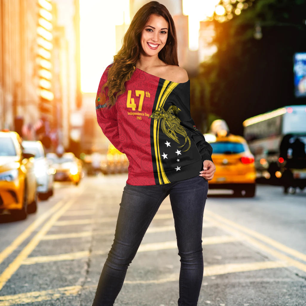 Papua New Guinea Independence Anniversary Polynesian Tribal Women Off Shoulder Sweater LT12 - Wonder Print Shop