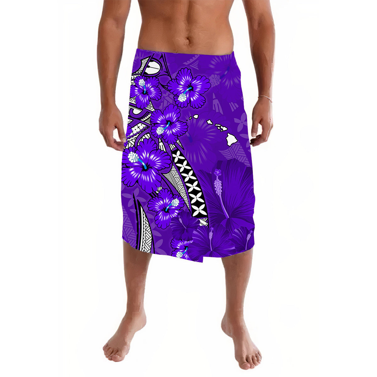 Hawaii Lavalava Polynesia Purple Hibiscus and Map Mystical LT13 - Wonder Print Shop