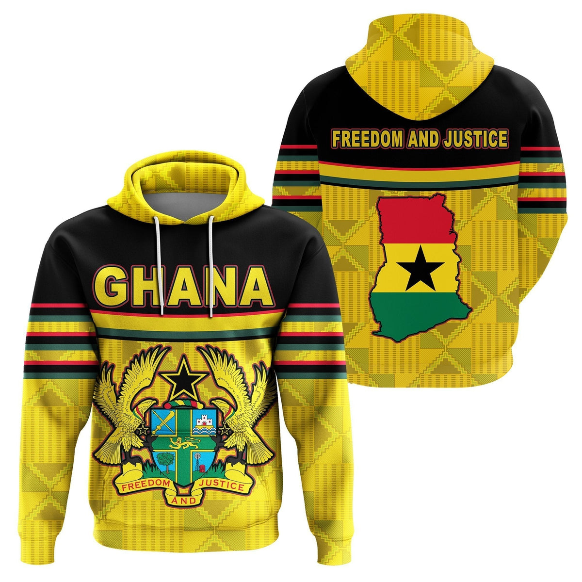 African Hoodie Ghana Map Kente Coat Of Arms Pullover - Wonder Print Shop