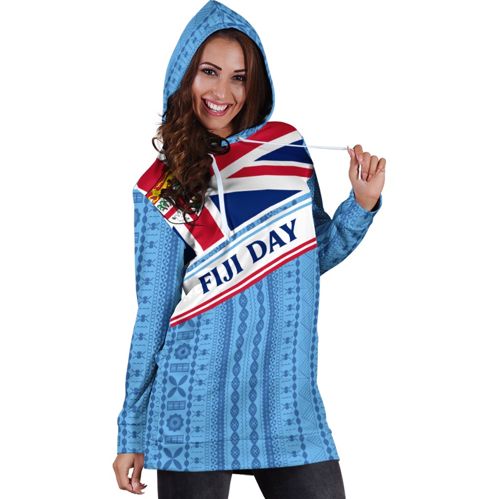 Fiji Day Hoodie Dress - Tapa Pattern With Flag LT12 - Wonder Print Shop