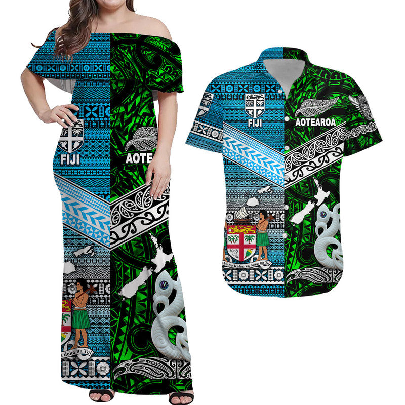 New Zealand and Fiji Matching Hawaiian Shirt And Dress Together Green LT8 - Wonder Print Shop