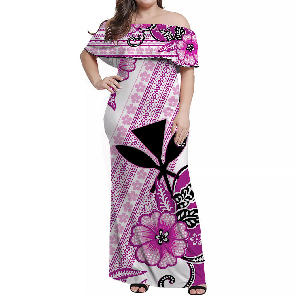 hawaii-off-shoulder-long-dress-kakau-tribal-pink-batik-floral-ver02