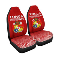 Red Tonga 676 seat cover set with crest; red triangular pattern seat base