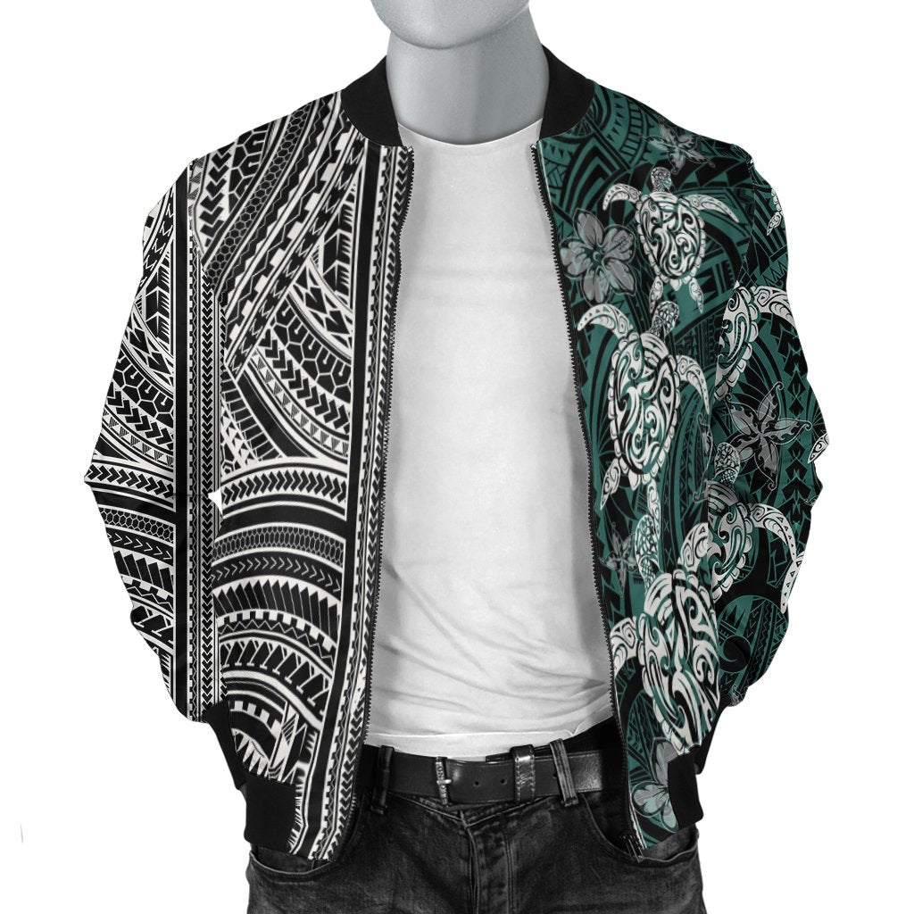 Polynesian Bomber Jacket Turtle With Ethnic Motives and Floral Elements LT20 - Wonder Print Shop
