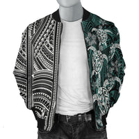 Polynesian Bomber Jacket Turtle With Ethnic Motives and Floral Elements LT20 - Wonder Print Shop